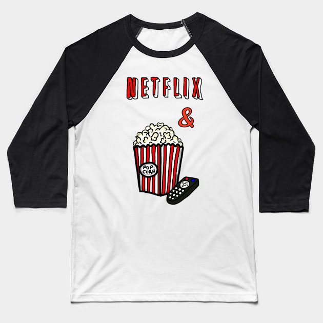 NETFLIX / POPCORN Chill Baseball T-Shirt by SolaLuna